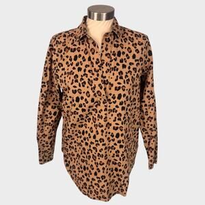 J. Crew Factory XS Brown Leopard Print 1/2 Button Shirt Cotton Blend